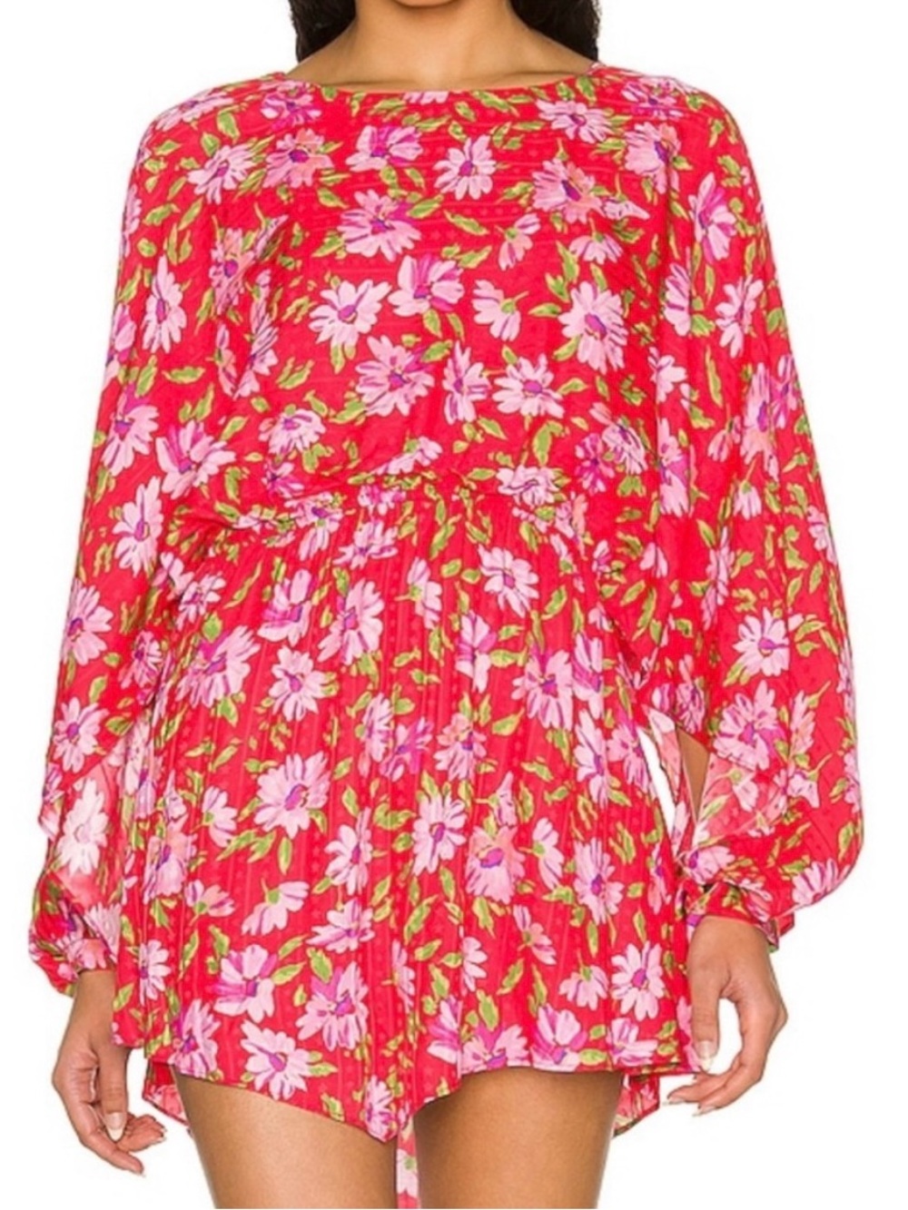 LoveShackFancy Red Floral Puff Sleeve dress